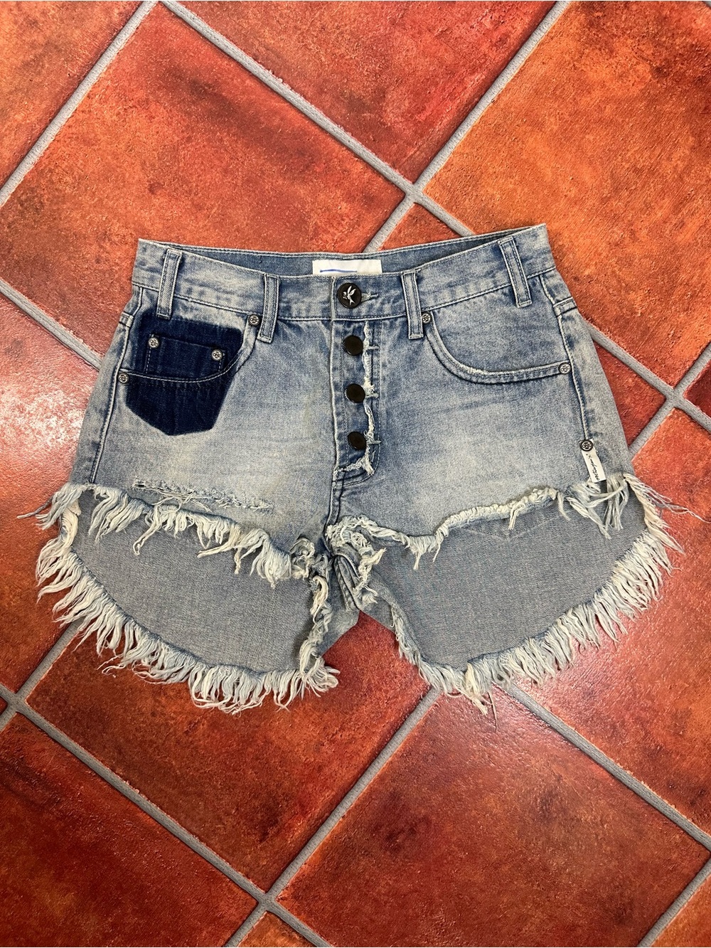 One Teaspoon “Bandit” Distressed Light Wash Cutoff Denim Shorts